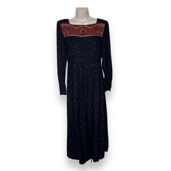 Vintage Sarah Elizabeth Paisley Embroidered Maxi Dress Women 10 DAMAGED - READ - Picture 1 of 16